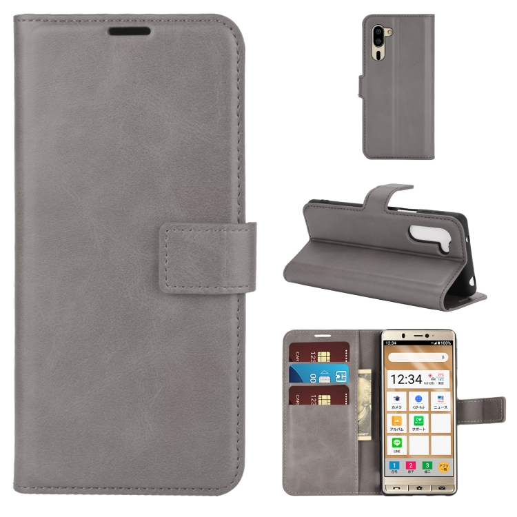 

For Sharp Senior Retro Calf Pattern Buckle Horizontal Flip Leather Case with Holder & Card Slots & Wallet(Grey)