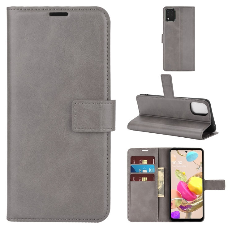

For LG K42 Retro Calf Pattern Buckle Horizontal Flip Leather Case with Holder & Card Slots & Wallet(Grey)