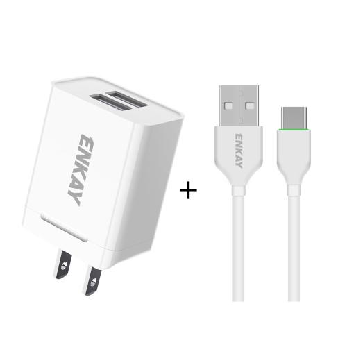 

ENKAY Hat-Prince U008-1 10.5W 2.1A Dual USB Charging US Plug Travel Power Adapter With 2.1A 1m Type-C Cable