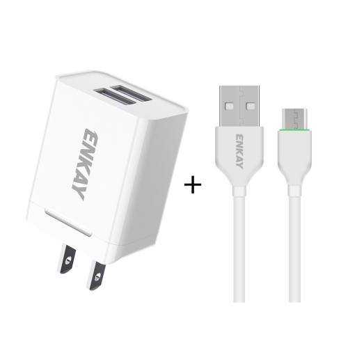 

ENKAY Hat-Prince U008-1 10.5W 2.1A Dual USB Charging US Plug Travel Power Adapter With 2.1A 1m Micro USB Cable