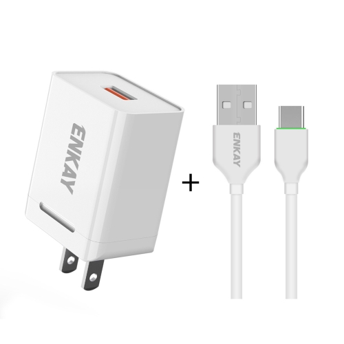 

ENKAY Hat-Prince U036 18W 3A QC3.0 Fast Charging Power Adapter US Plug Portable Travel Charger With 3A 1m Type-C Cable