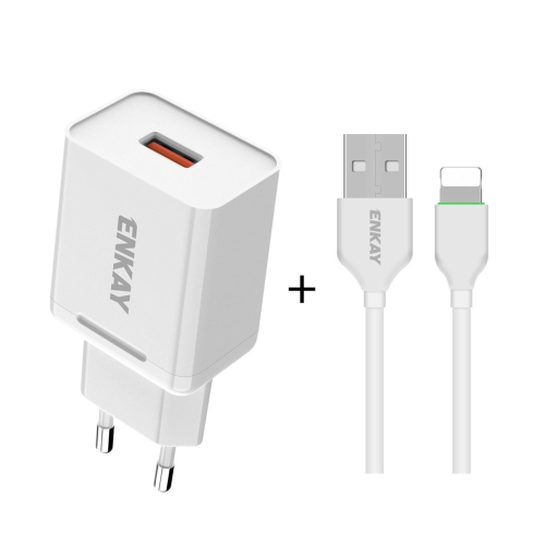 

ENKAY Hat-Prince T006-1 18W 3A QC3.0 Fast Charging Power Adapter EU Plug Portable Travel Charger With 3A 1m 8 Pin Cable