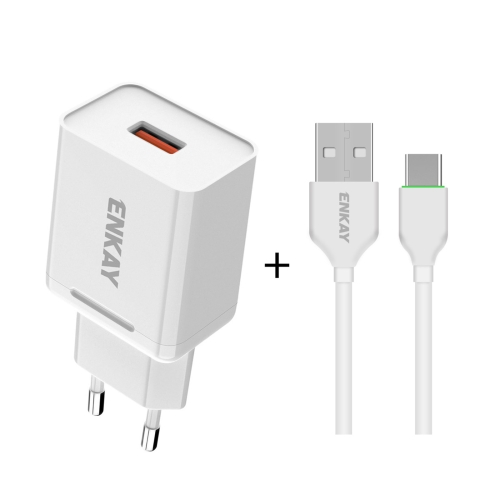 

ENKAY Hat-Prince T006-1 18W 3A QC3.0 Fast Charging Power Adapter EU Plug Portable Travel Charger With 3A 1m Type-C Cable