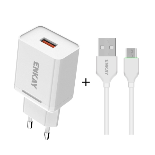 

ENKAY Hat-Prince T006-1 18W 3A QC3.0 Fast Charging Power Adapter EU Plug Portable Travel Charger With 3A 1m Micro USB Cable