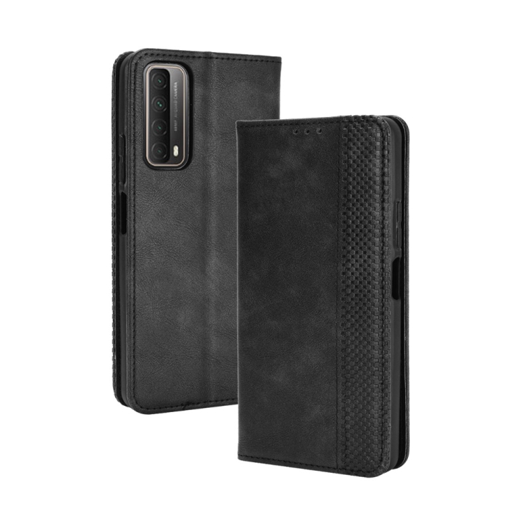 

For Huawei P smart 2021/Y7a Magnetic Buckle Retro Crazy Horse Texture Horizontal Flip Leather Case with Holder & Card Slots & Photo Frame(Black)