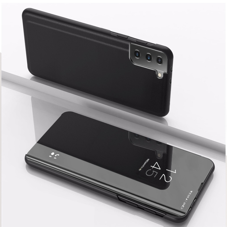

For Samsung Galaxy S21+ 5G Plated Mirror Horizontal Flip Leather Case with Holder(Black)