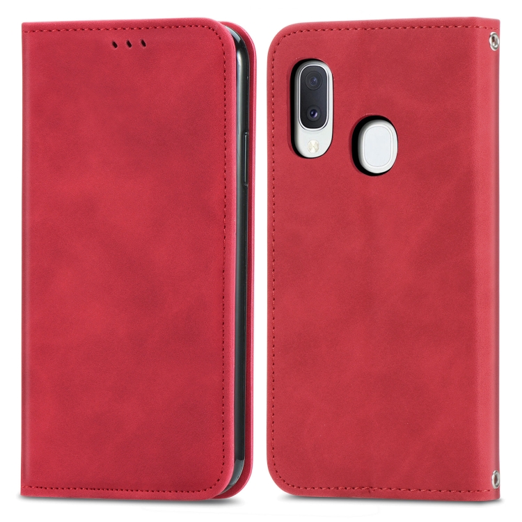 

For Samsung Galaxy A10e Retro Skin Feel Business Magnetic Horizontal Flip Leather Case with Holder & Card Slots & Wallet & Photo Frame(Red)