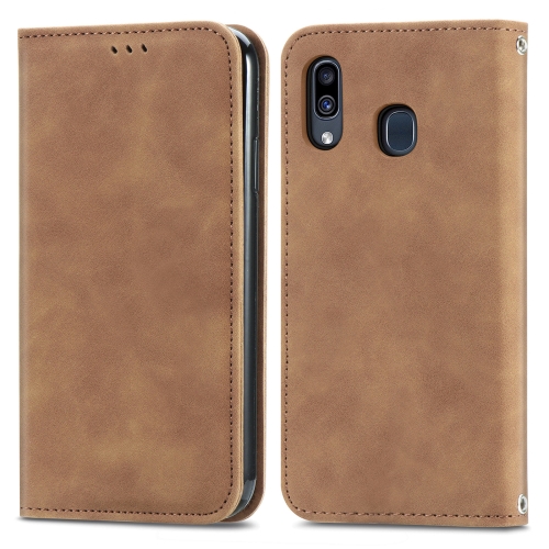 

For Samsung Galaxy A20 /A30 Retro Skin Feel Business Magnetic Horizontal Flip Leather Case with Holder & Card Slots & Wallet & Photo Frame(Brown)