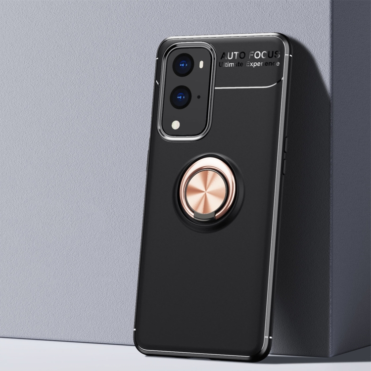 

For OnePlus 9 Pro Metal Ring Holder 360 Degree Rotating TPU Case(Black+Rose Gold)