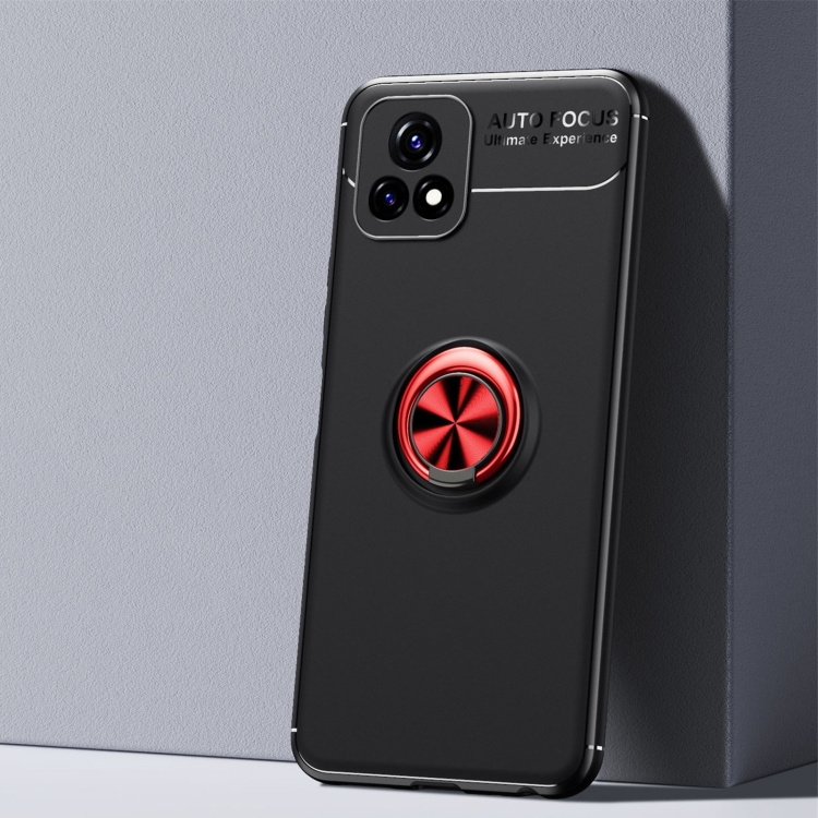 

For vivo Y52s Metal Ring Holder 360 Degree Rotating TPU Case(Black+Red)