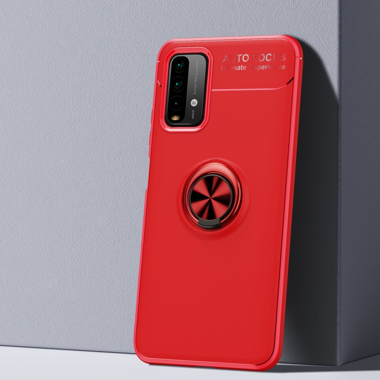 

For Xiaomi Poco M3/Redmi Note9 4G Metal Ring Holder 360 Degree Rotating TPU Case(Red+Red)
