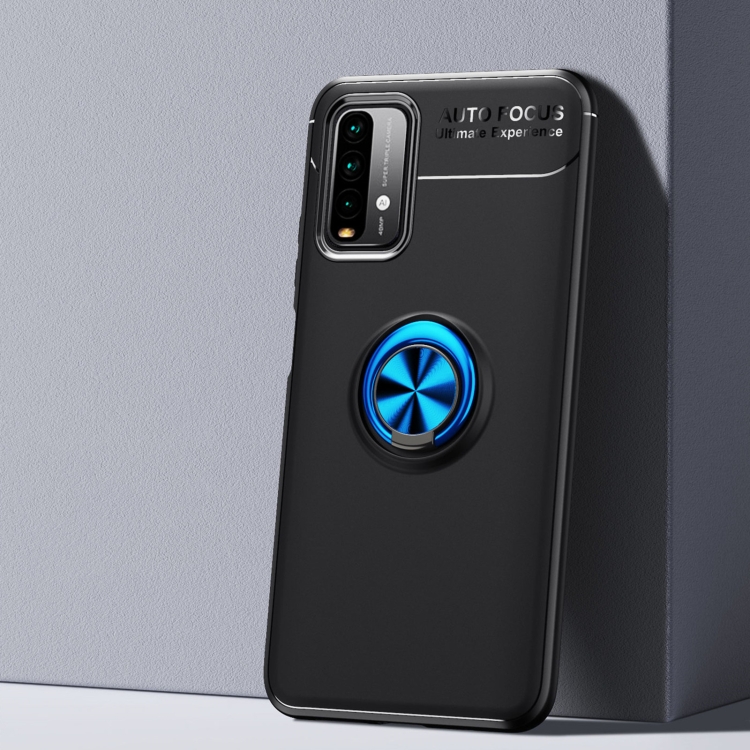 

For Xiaomi Poco M3/Redmi Note9 4G Metal Ring Holder 360 Degree Rotating TPU Case(Black+Blue)