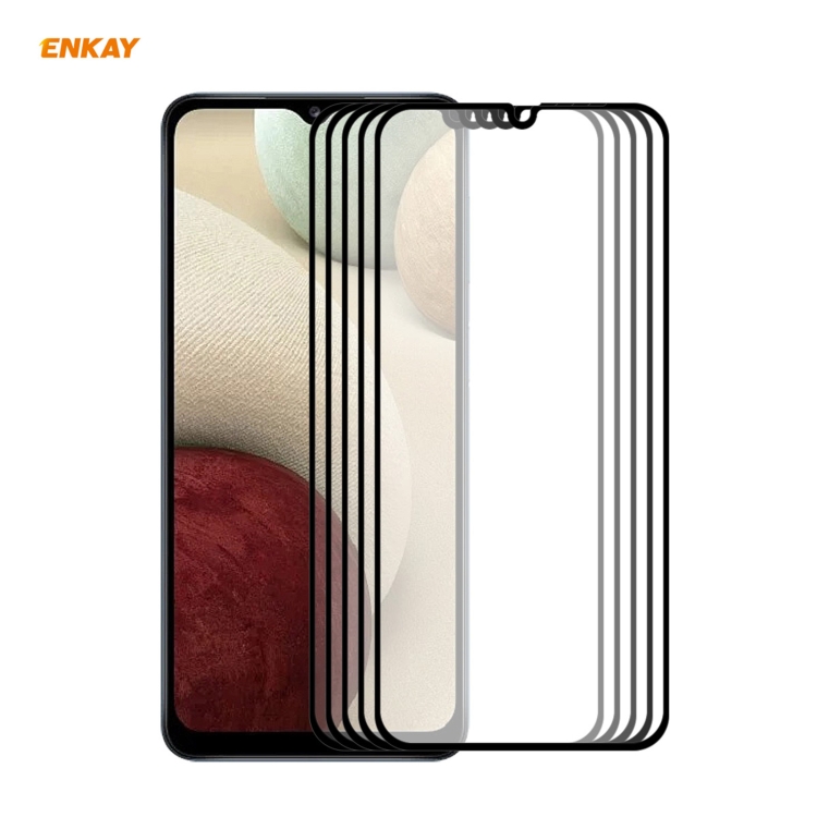 

For Samsung Galaxy A12 5 PCS ENKAY Hat-Prince Full Glue 0.26mm 9H 2.5D Tempered Glass Full Coverage Film