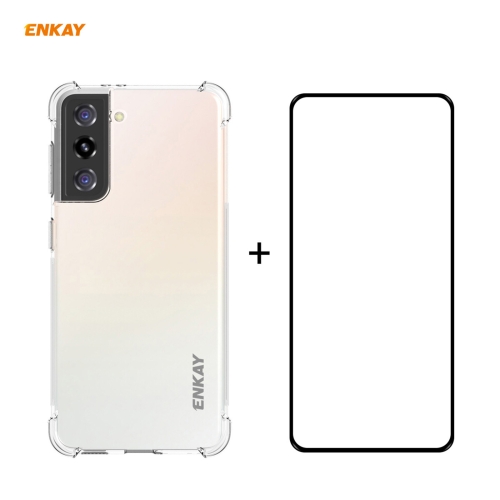 

For Samsung Galaxy S21+ 5G Hat-Prince ENKAY Clear TPU Shockproof Case Soft Anti-slip Cover + 0.26mm 9H 2.5D Full Glue Full Coverage Tempered Glass Protector Film Support Fingerprint Unlock