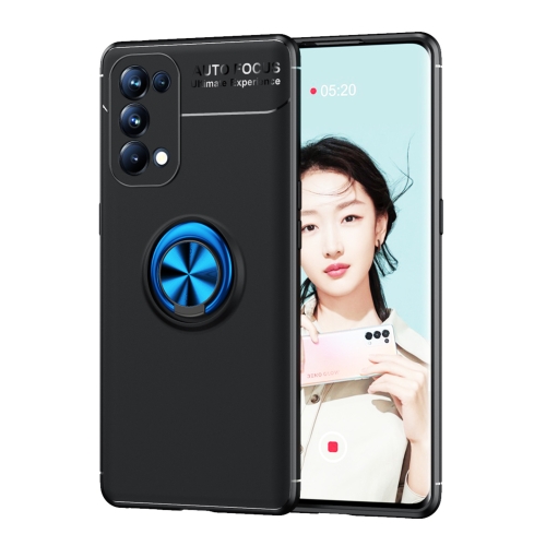 

For OPPO Reno5 Pro Metal Ring Holder 360 Degree Rotating TPU Case(Black+Blue)