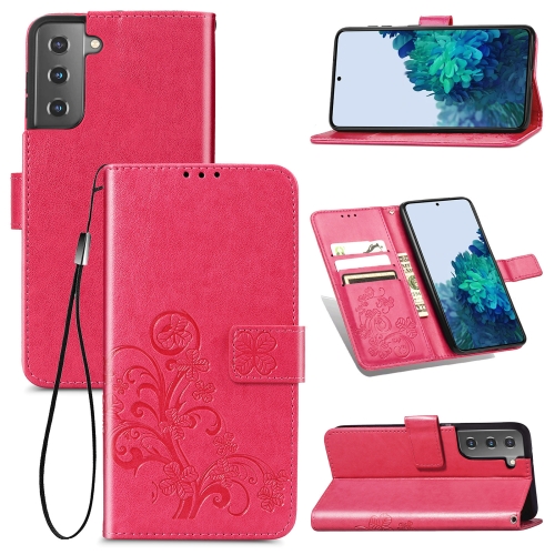 

Four-leaf Clasp Embossed Buckle Mobile Phone Protection Leather Case with Lanyard & Card Slot & Wallet & Bracket Function For Samsung Galaxy S21 5G(Magenta)