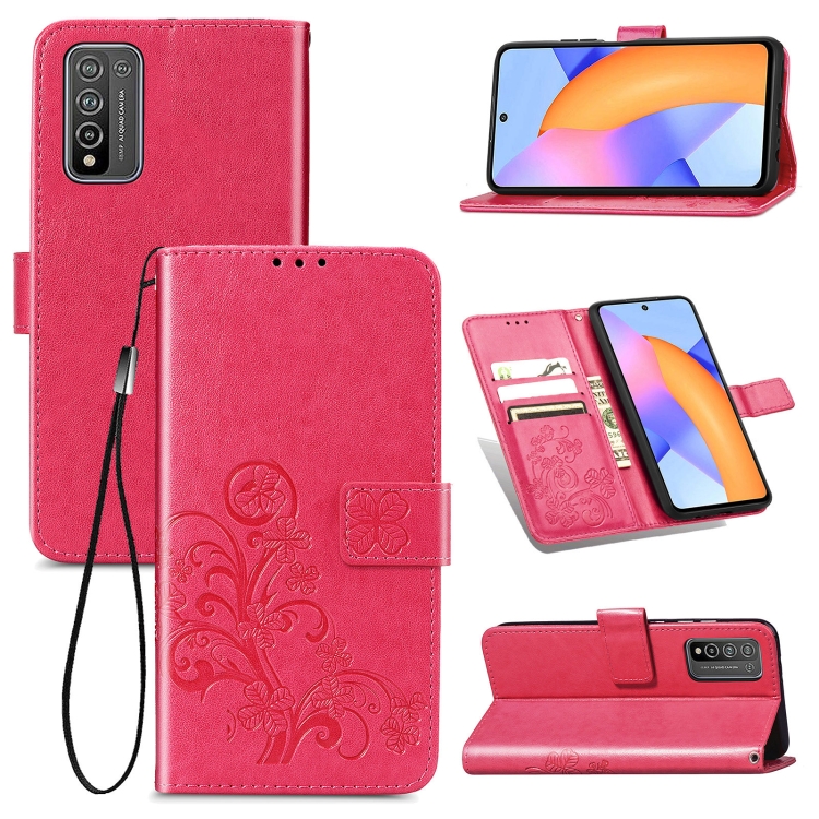 

Four-leaf Clasp Embossed Buckle Mobile Phone Protection Leather Case with Lanyard & Card Slot & Wallet & Bracket Function For Huawei Honor 10X Lite(Magenta)