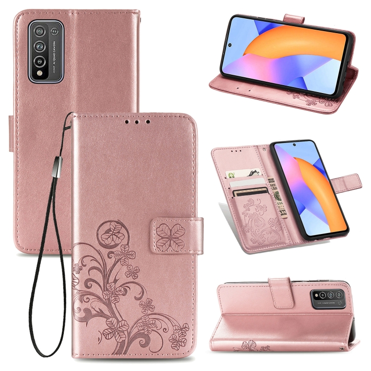 

Four-leaf Clasp Embossed Buckle Mobile Phone Protection Leather Case with Lanyard & Card Slot & Wallet & Bracket Function For Huawei Honor 10X Lite(Rose Gold)