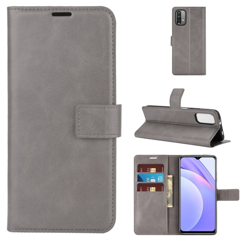 

For Xiaomi Redmi Note 9 4G/Redmi 9 Power Retro Calf Pattern Buckle Card Wallet Left and Right Flip Phone Holster with Bracket Function(Gray)