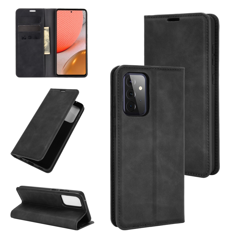 

For Samsung Galaxy A72 5G / 4G Retro-skin Business Magnetic Suction Leather Case with Holder & Card Slots & Wallet(Black)