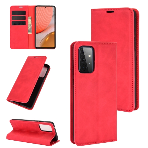 

For Samsung Galaxy A72 5G / 4G Retro-skin Business Magnetic Suction Leather Case with Holder & Card Slots & Wallet(Red)