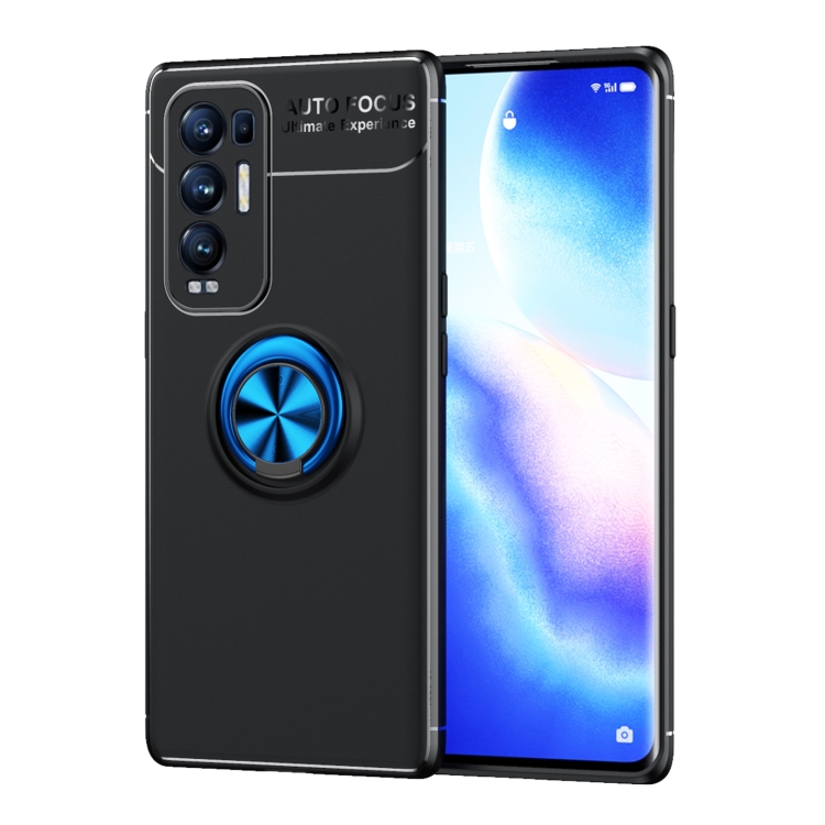 

For OPPO Reno5 Pro+ Metal Ring Holder 360 Degree Rotating TPU Case(Black+Blue)