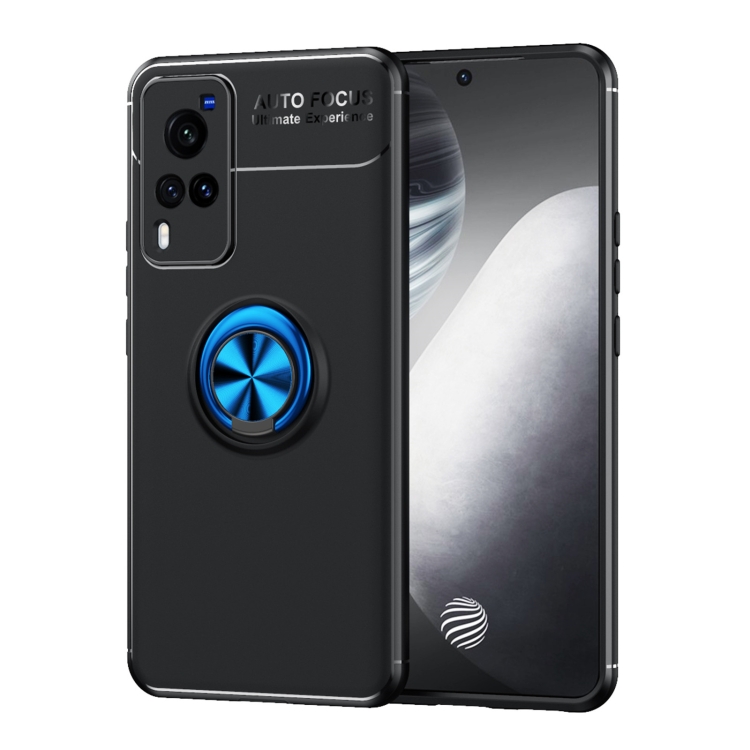 

For vivo X60 Metal Ring Holder 360 Degree Rotating TPU Case(Black+Blue)