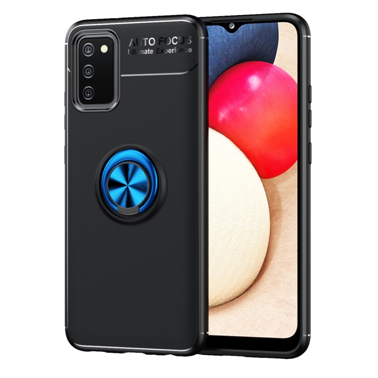 

For Samsung Galaxy A02s (EU Version) Metal Ring Holder 360 Degree Rotating TPU Case(Black+Blue)
