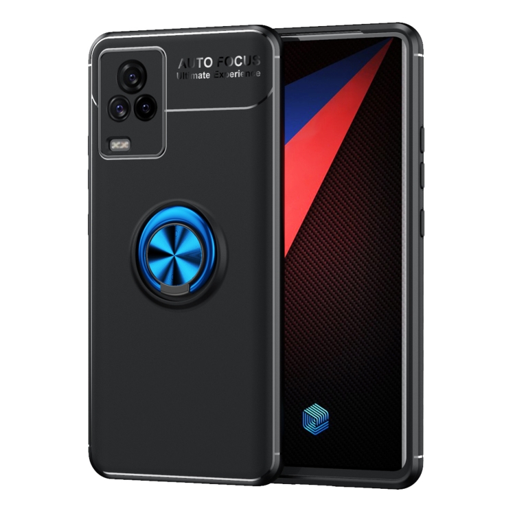 

For vivo IQOO7 Metal Ring Holder 360 Degree Rotating TPU Case(Black+Blue)