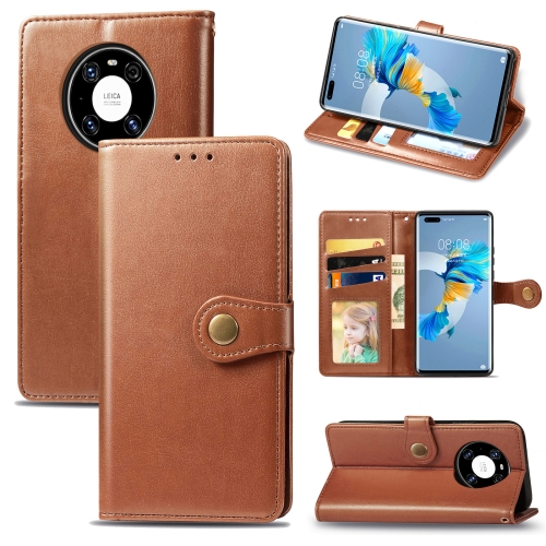 

For Huawei Mate 40 Pro Retro Solid Color Leather Buckle Phone Case with Lanyard & Photo Frame & Card Slot & Wallet & Stand Function(Brown)