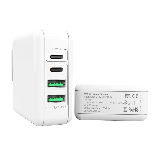 

XJ-043 20W PD+USB 4-port Fast Charging Power Adapter, US Plug