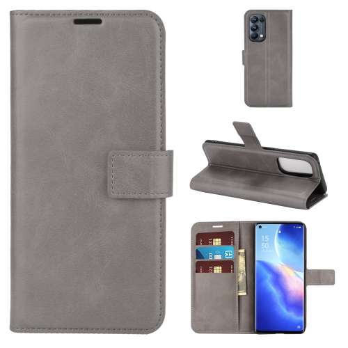 

Retro Calf Pattern Buckle Card Wallet Left and Right Flip Phone Holster with Bracket Function For OPPO Reno5 Pro 5G(Gray)