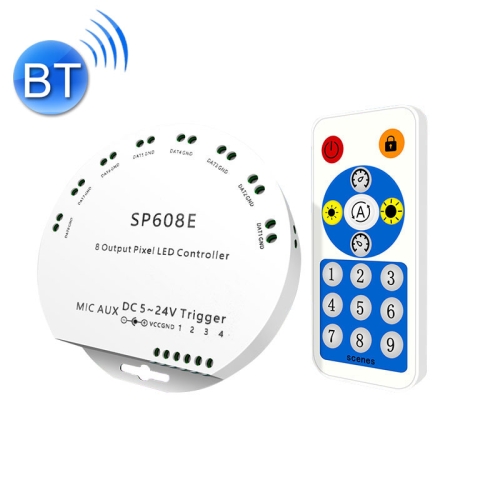 

SP608E Dual Signal Output Mobile APP Control Bluetooth LED Controller Kit for WS2812B WS2811 1903 1804 Pixel LED Strip, DC5V~24V