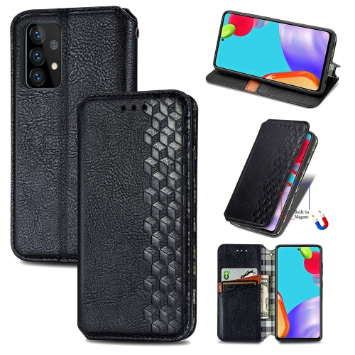 

For Samsung Galaxy A52 5G / 4G Cubic Grid Pressed Horizontal Flip Magnetic PU Leather Case with Holder & Card Slots & Wallet(Black)