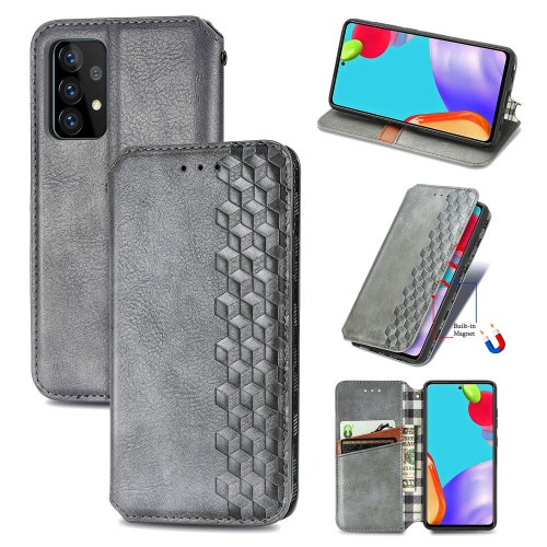 

For Samsung Galaxy A52 5G / 4G Cubic Grid Pressed Horizontal Flip Magnetic PU Leather Case with Holder & Card Slots & Wallet(Gray)