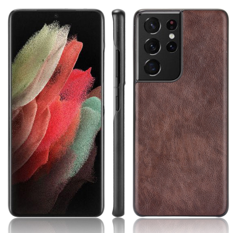 

For Samsung Galaxy S21 Ultra 5G Shockproof Litchi Texture PC + PU Case(Brown)