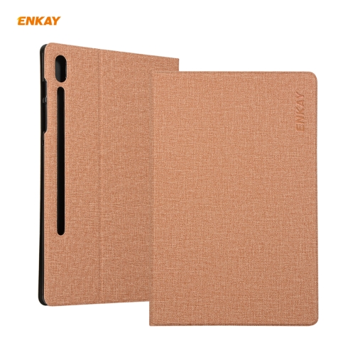 

For Samsung Galaxy Tab S7 11.0 T870 / T875 ENKAY Coarse Cloth Pattern PU Leather + TPU Smart Case with Holder & Sleep / Wake-up Function(Light Brown)