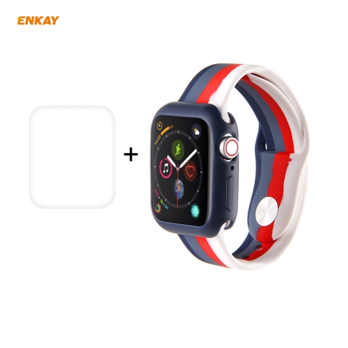 

For Apple Watch Series 6/5/4/SE 40mm ENKAY Hat-Prince 2 in 1 Rainbow Silicone Watch Band + 3D Full Screen PET Curved Hot Bending HD Screen Protector Film(Color 2)