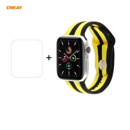 

For Apple Watch Series 6/5/4/SE 40mm ENKAY Hat-Prince 2 in 1 Rainbow Silicone Watch Band + 3D Full Screen PET Curved Hot Bending HD Screen Protector Film(Color 4)
