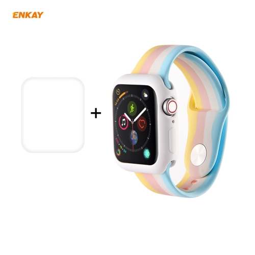 

For Apple Watch Series 6/5/4/SE 44mm ENKAY Hat-Prince 2 in 1 Rainbow Silicone Watch Band + 3D Full Screen PET Curved Hot Bending HD Screen Protector Film(Color 1)