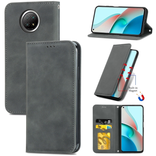 

For Xiaomi Redmi Note 9 5G Retro Skin Feel Business Magnetic Horizontal Flip Leather Case With Holder & Card Slots & Wallet & Photo Frame(Gray)