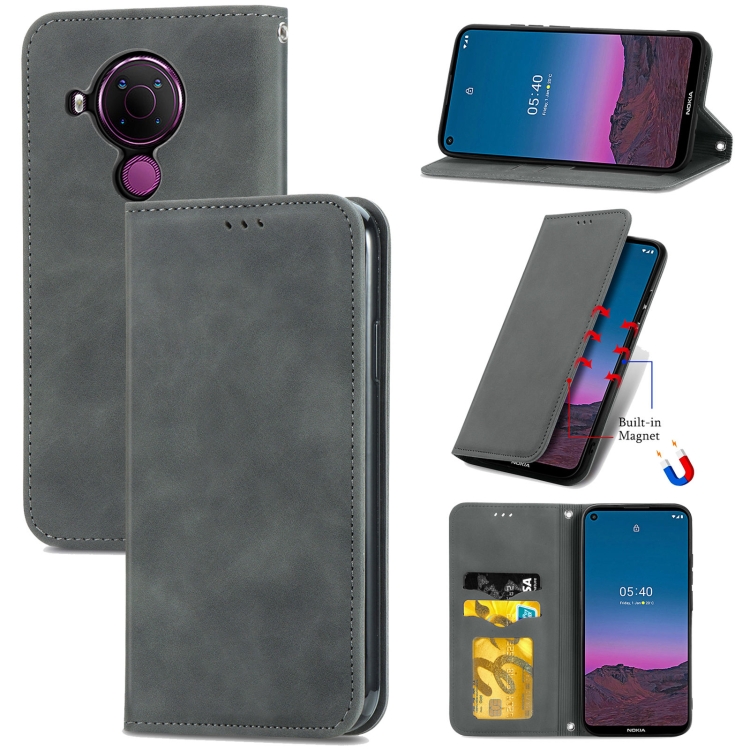 

For Nokia 5.4 Retro Skin Feel Business Magnetic Horizontal Flip Leather Case With Holder & Card Slots & Wallet & Photo Frame(Gray)
