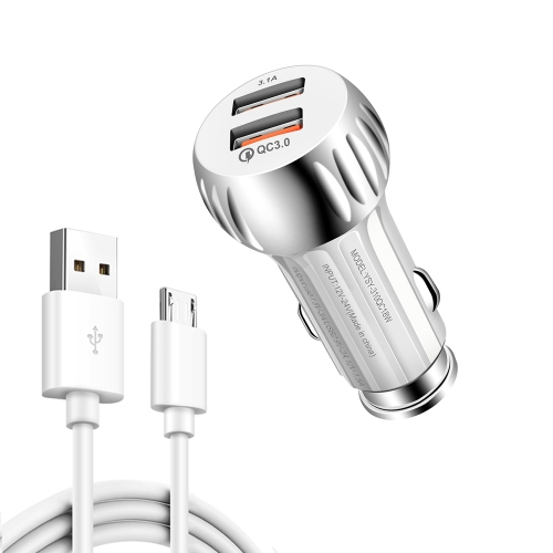 

YSY-310QC18W QC3.0 Dual Port USB Car Charger + 3A USB to Micro USB Data Cable, Cable Length: 1m(White)