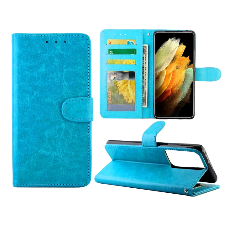 

For Samsung Galaxy S21 Ultra 5G Crazy Horse Texture Leather Horizontal Flip Protective Case with Holder & Card Slots & Wallet & Photo Frame(Baby Blue)