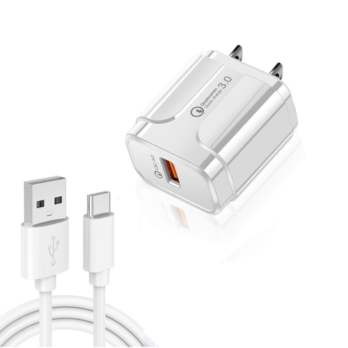 

LZ-023 18W QC3.0 USB Portable Travel Charger + 3A USB to Type-C Data Cable, US Plug(White)