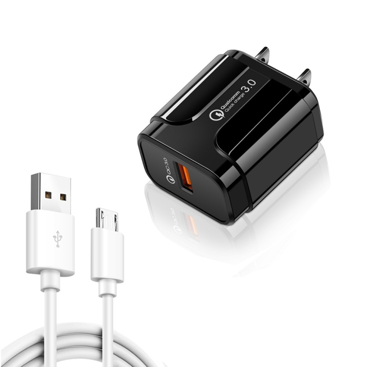 

LZ-023 18W QC 3.0 USB Portable Travel Charger + 3A USB to Micro USB Data Cable, US Plug(Black)