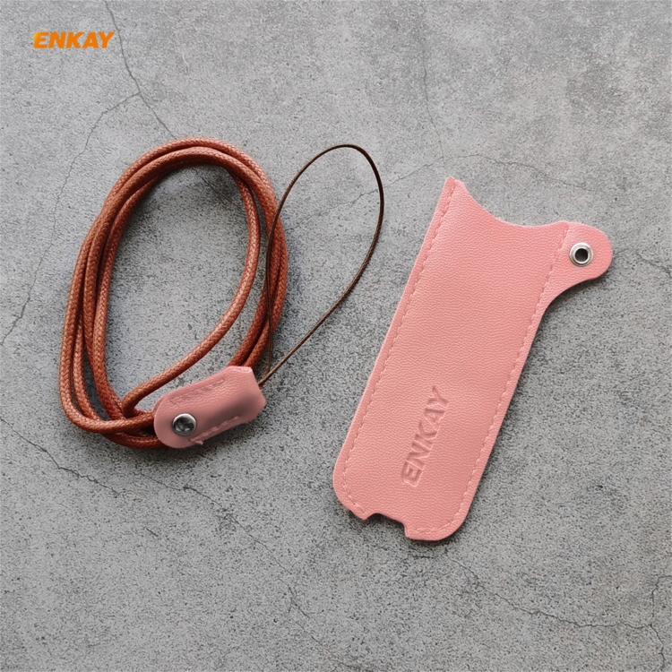 

For JOUZ C Hat-Prince ENKAY Litchi Texture Half Surrounded PU Leather Case with Nylon Lanyard(Pink)