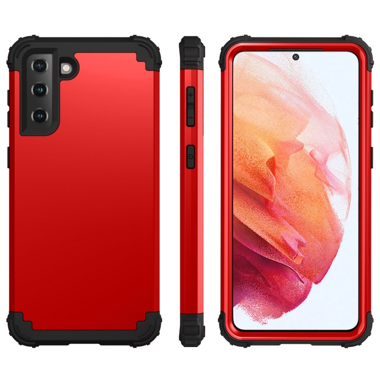 

For Samsung Galaxy S21 5G PC+ Silicone Three-piece Anti-drop Mobile Phone Protective Back Cover(Red)