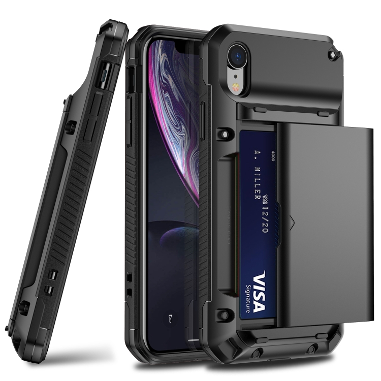 

For iPhone XS Max PC+TPU Shockproof Heavy Duty Armor Protective Case with Slide Multi-Card Slot(Black)