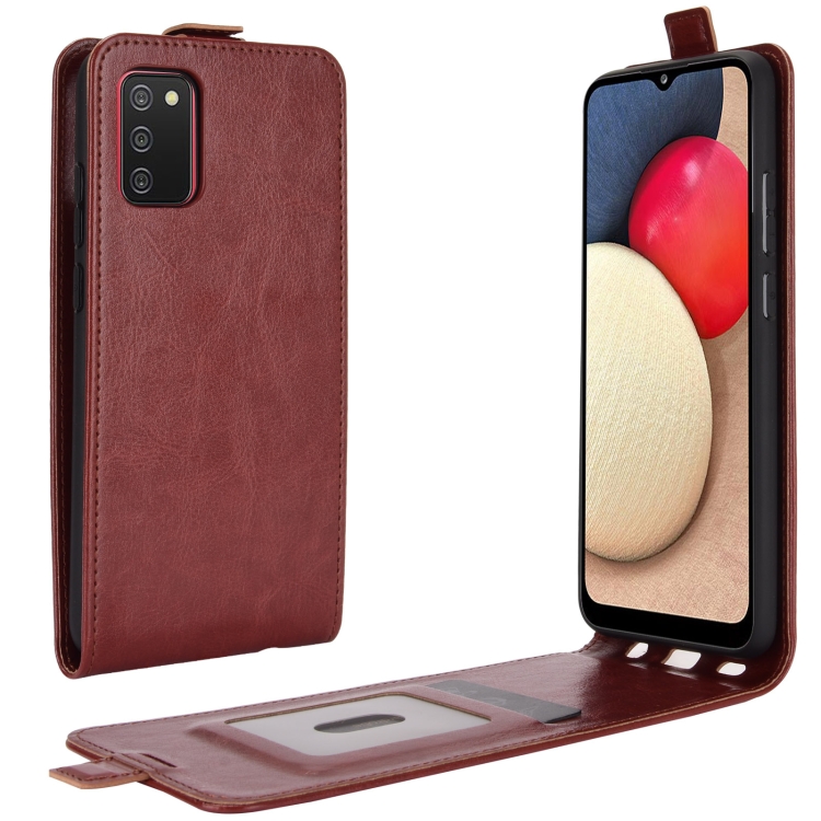 

For Samsung Galaxy A02s (US Version) R64 Texture Single Vertical Flip Leather Protective Case with Card Slots & Photo Frame(Brown)